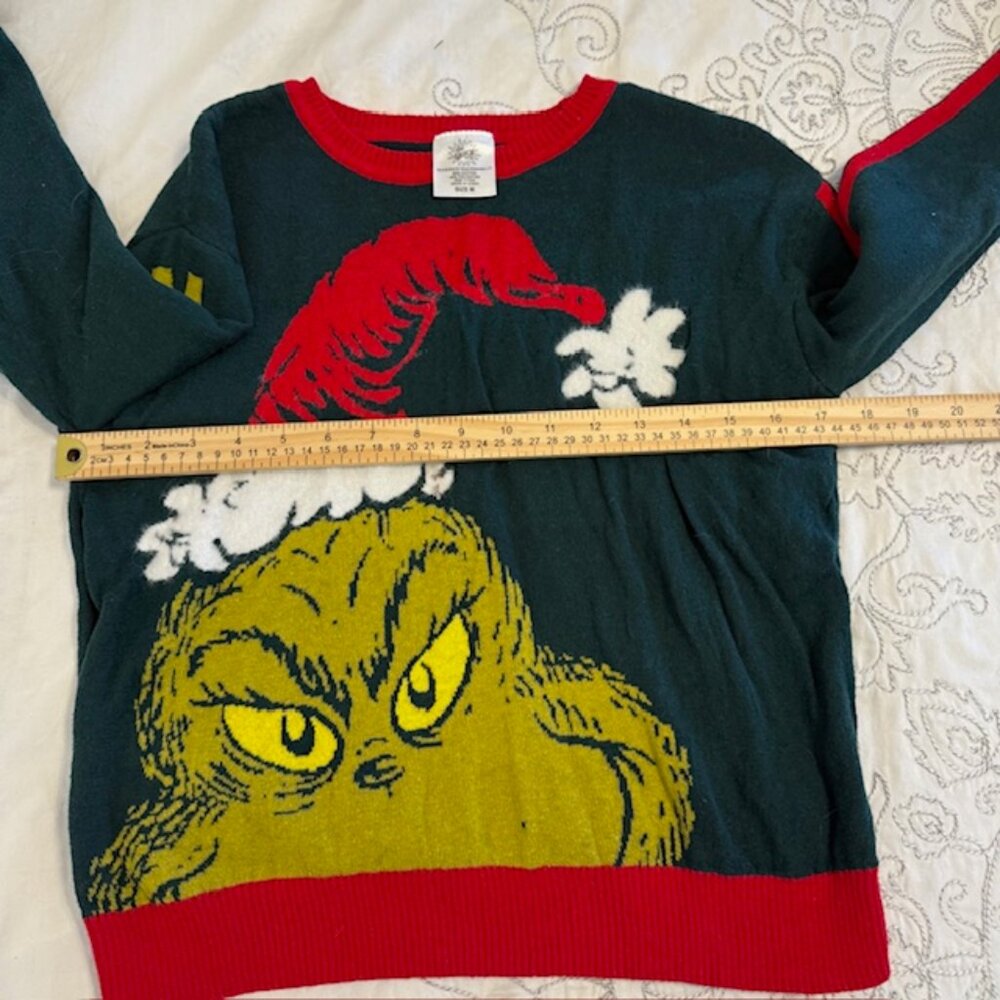 Dr. Seuss The Grinch Ugly Christmas Sweater,  Junior Sz Medium “Naughty” - Picture 7 of 10
